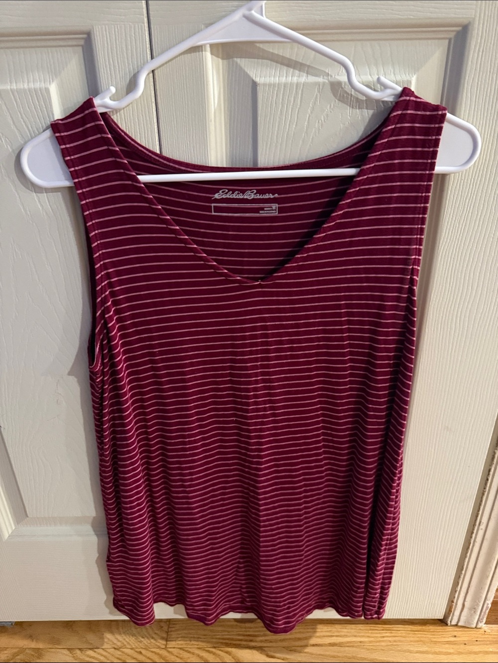 Eddie Bauer Women's Striped V-Neck Tank - Burgundy and Pink Size Medium